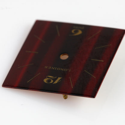 Vintage Longines Watch Dial Square Burgundy Red Black Fume Gold Swiss Rare