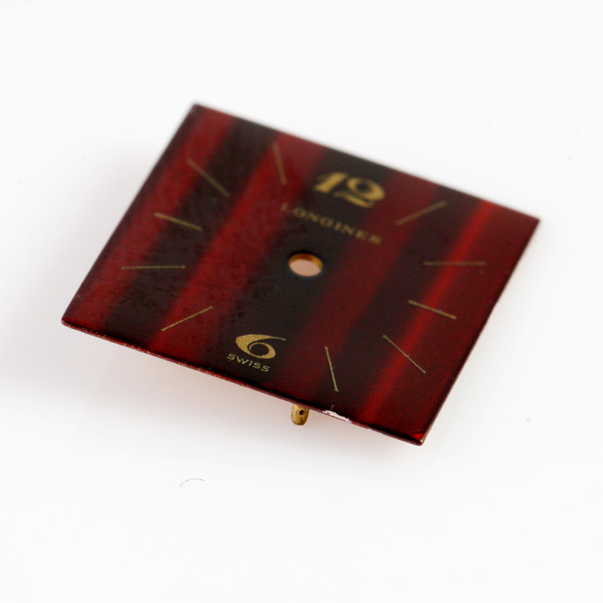 Vintage Longines Watch Dial Square Burgundy Red Black Fume Gold Swiss Rare