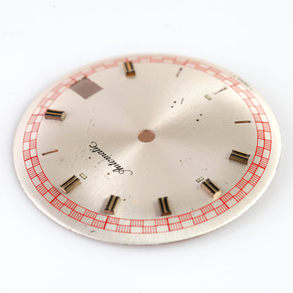 Vintage Automatic Watch Dial 30.69mm Silver Sunburst Red Track Swiss Parts