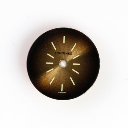 Vintage Longines Watch Dial Brown Gold Fume Sunburst Gradient Swiss Original