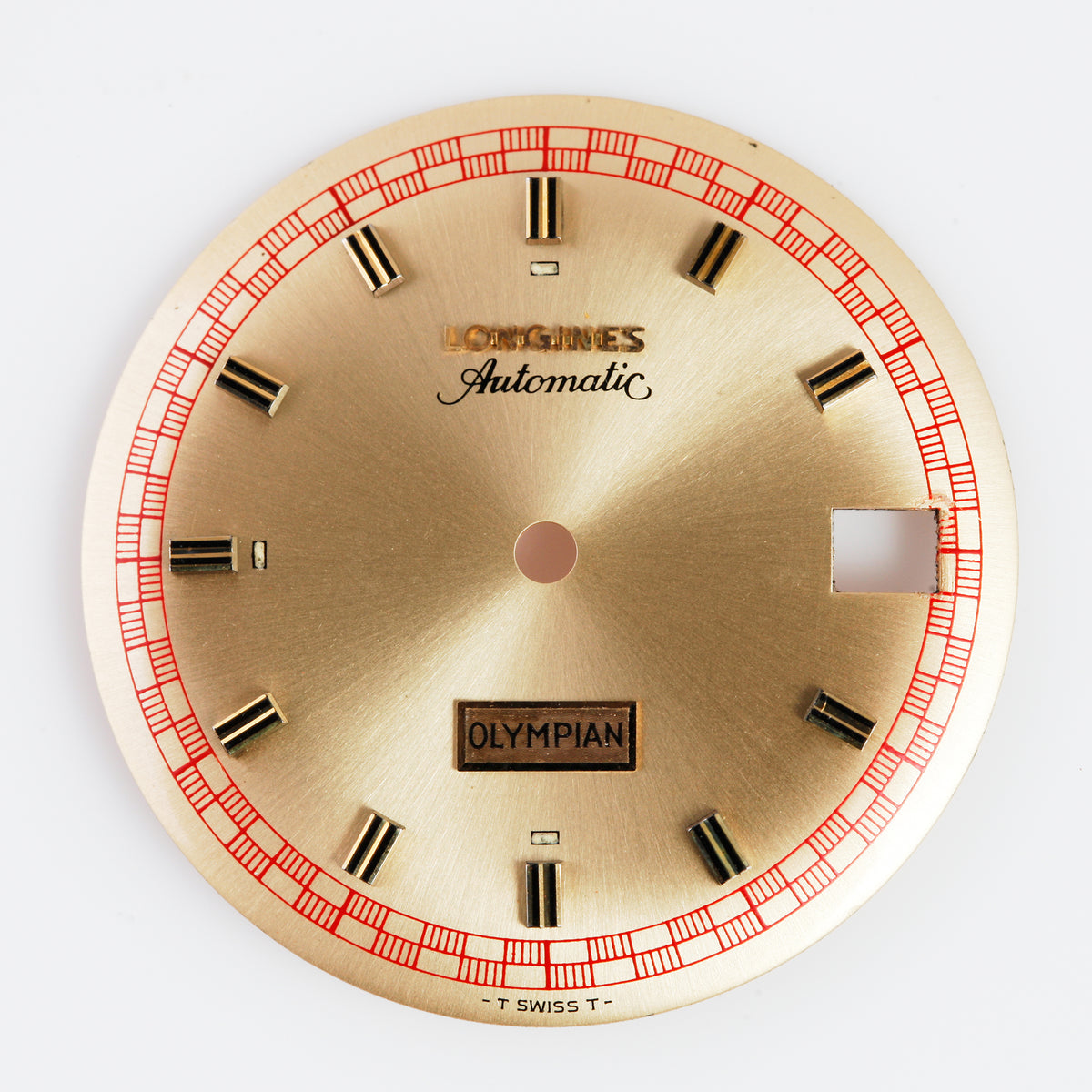 Vintage Longines Olympian Automatic Watch Dial Gold Sunburst Red Track Swiss