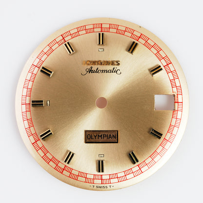 Vintage Longines Olympian Automatic Watch Dial Gold Sunburst Red Track Swiss