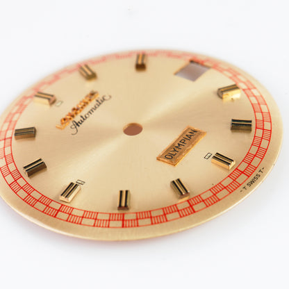 Vintage Longines Olympian Automatic Watch Dial Gold Sunburst Red Track Swiss