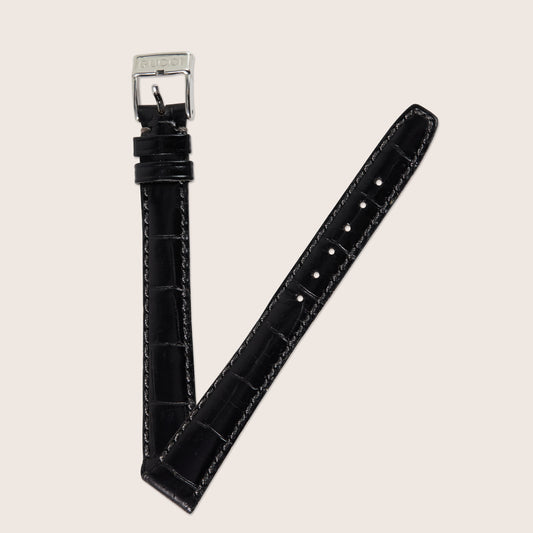 Gucci 3000L 13mm Long Black Ladies Leather Band w/ 10mm Original White Gucci Buckle