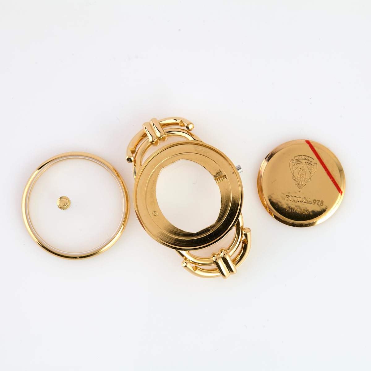 Gucci 6000.2.L Gold Tone Watch Case Set Bezel Caseback Crown Swiss Parts