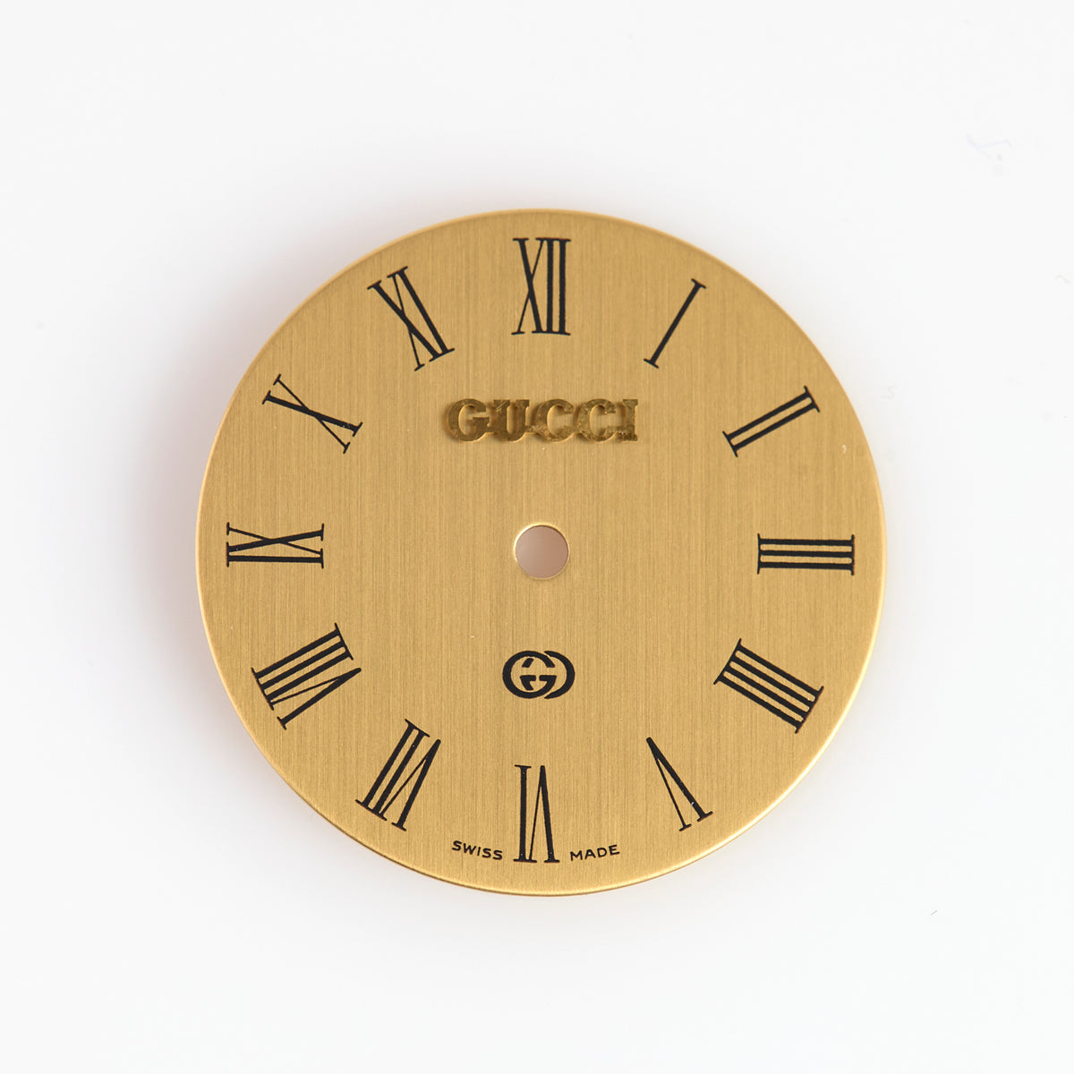 Gucci Swiss Made Watch Dial Gold Tone Black Roman Numerals GG Logo Replacement
