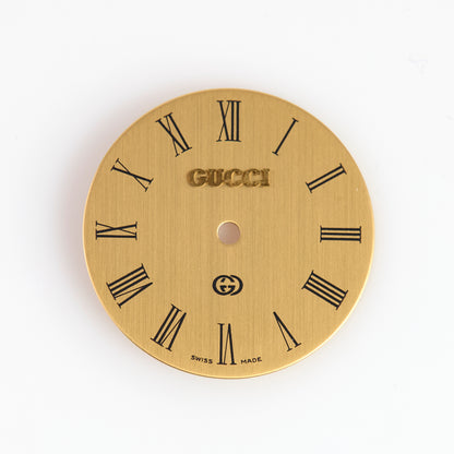 Gucci Swiss Made Watch Dial Gold Tone Black Roman Numerals GG Logo Replacement