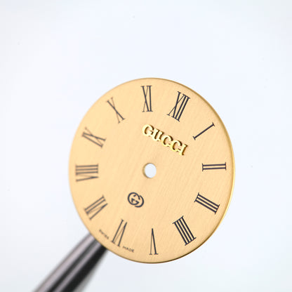 Gucci Swiss Made Watch Dial Gold Tone Black Roman Numerals GG Logo Replacement