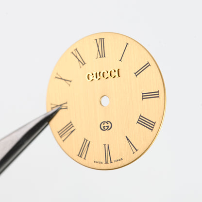 Gucci Swiss Made Watch Dial Gold Tone Black Roman Numerals GG Logo Replacement