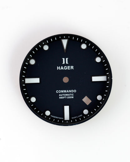 Hager Commando Automatic Diver Watch Dial & Hands Set Black 200M Replacement