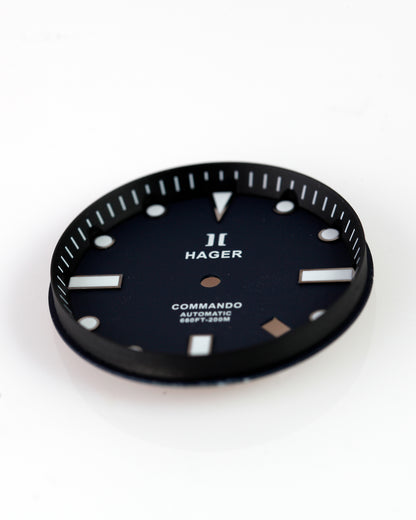 Hager Commando Automatic Diver Watch Dial & Hands Set Black 200M Replacement