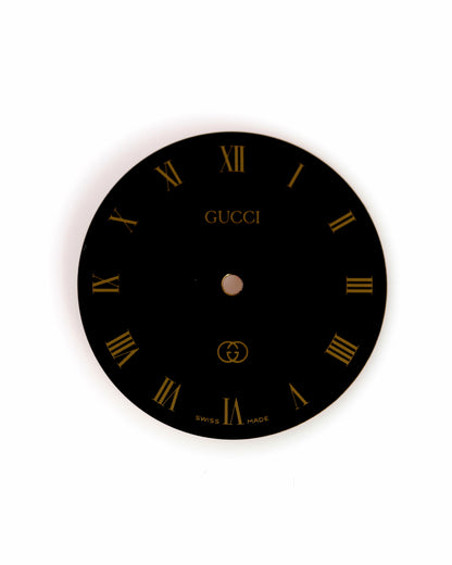 Gucci Swiss Made Watch Dial Black Gold Roman Numerals GG Logo Replacement
