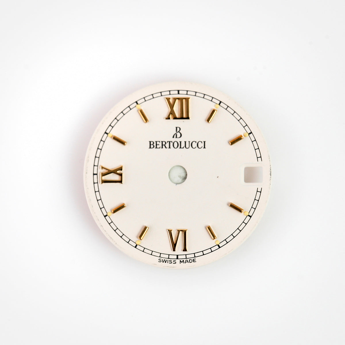 Bertolucci Swiss Made Watch Dial White Gold Roman Numerals Date OEM
