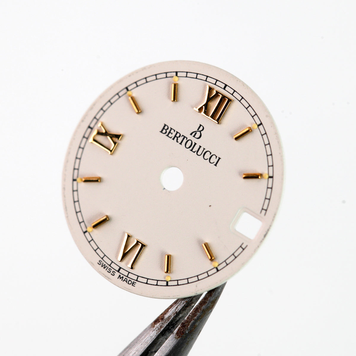 Bertolucci Swiss Made Watch Dial White Gold Roman Numerals Date OEM