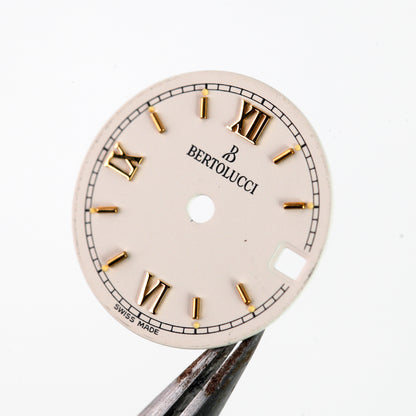 Bertolucci Swiss Made Watch Dial White Gold Roman Numerals Date OEM