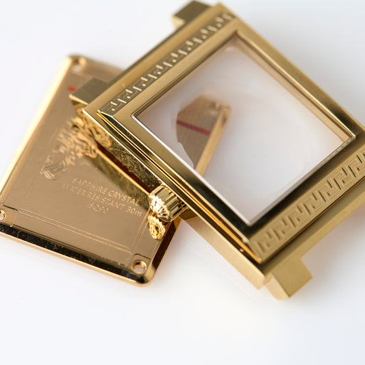 Versace VERB0020 Gold Tone Watch Case Crystal Crown Greca NOS Replacement
