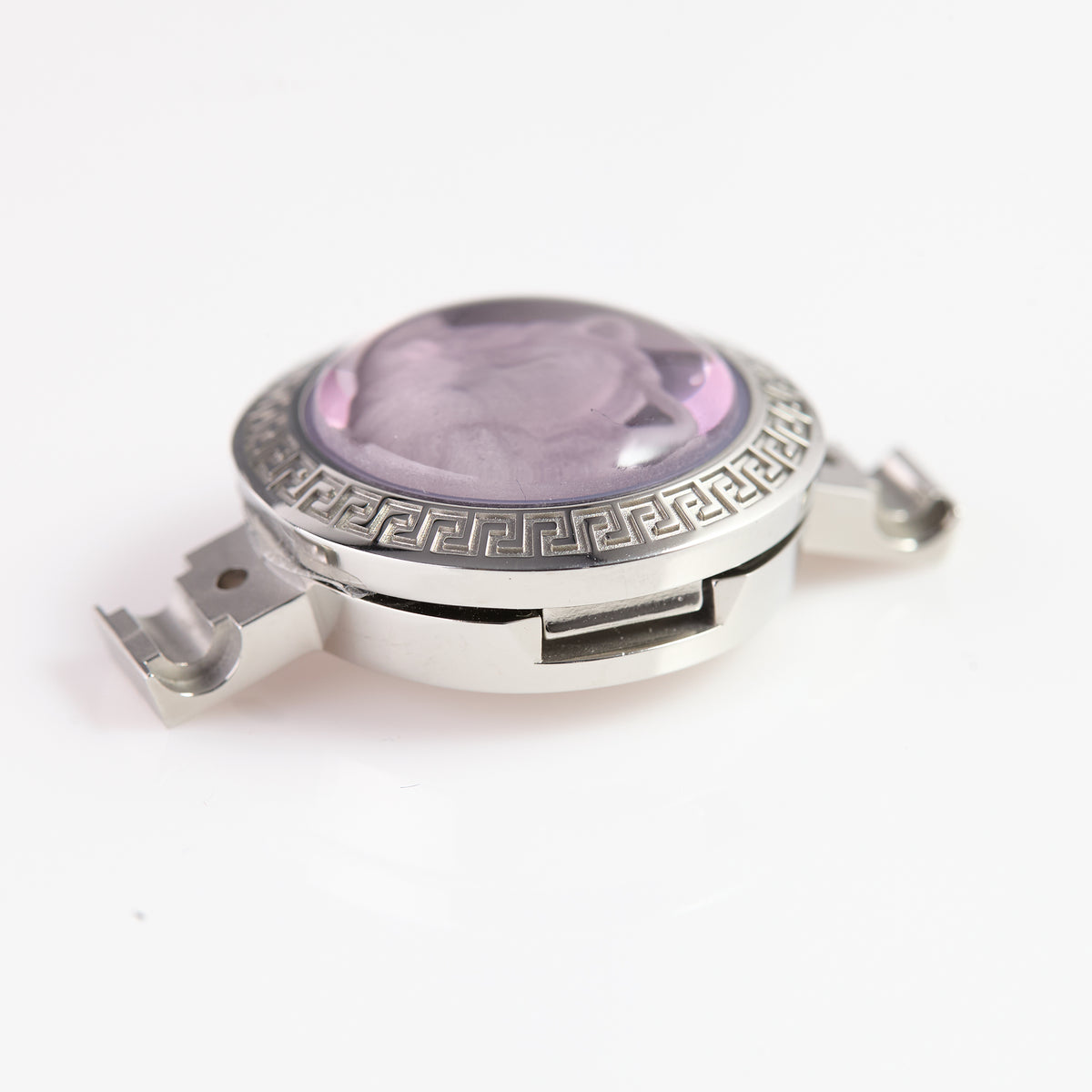 Versace Stainless Steel Watch Case with Violet Medusa Crystal – Greek Key Bezel, Swiss Made
