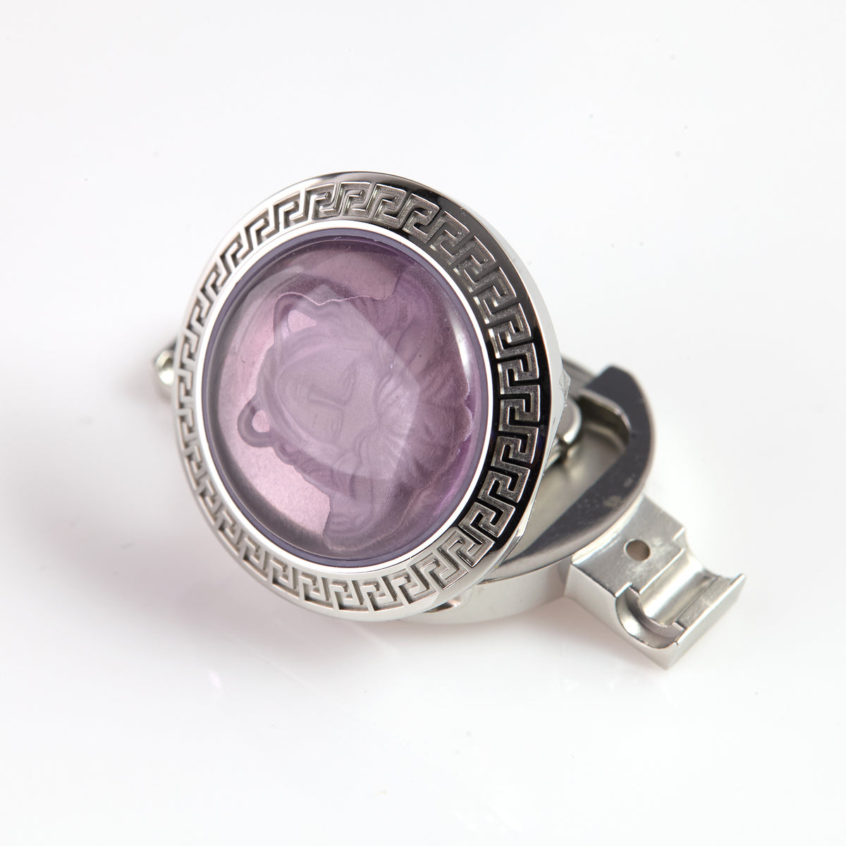Versace Stainless Steel Watch Case with Violet Medusa Crystal – Greek Key Bezel, Swiss Made
