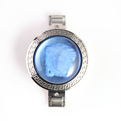 Versace Stainless Steel Watch Case with Blue Medusa Crystal – Greek Key Bezel, Swiss Made