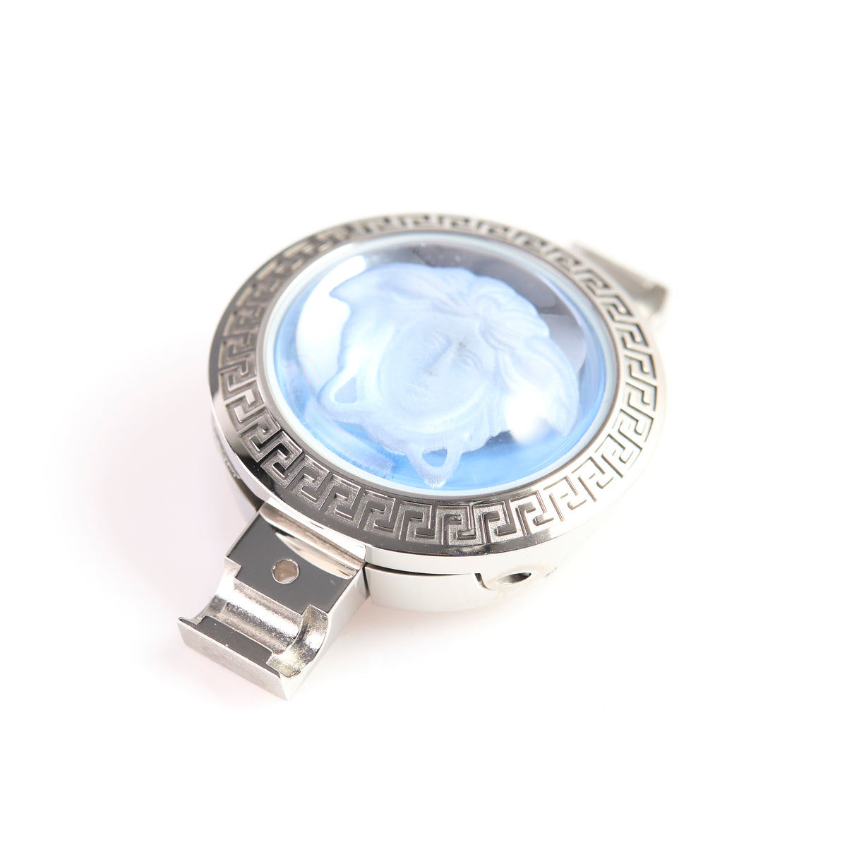 Versace Stainless Steel Watch Case with Blue Medusa Crystal – Greek Key Bezel, Swiss Made