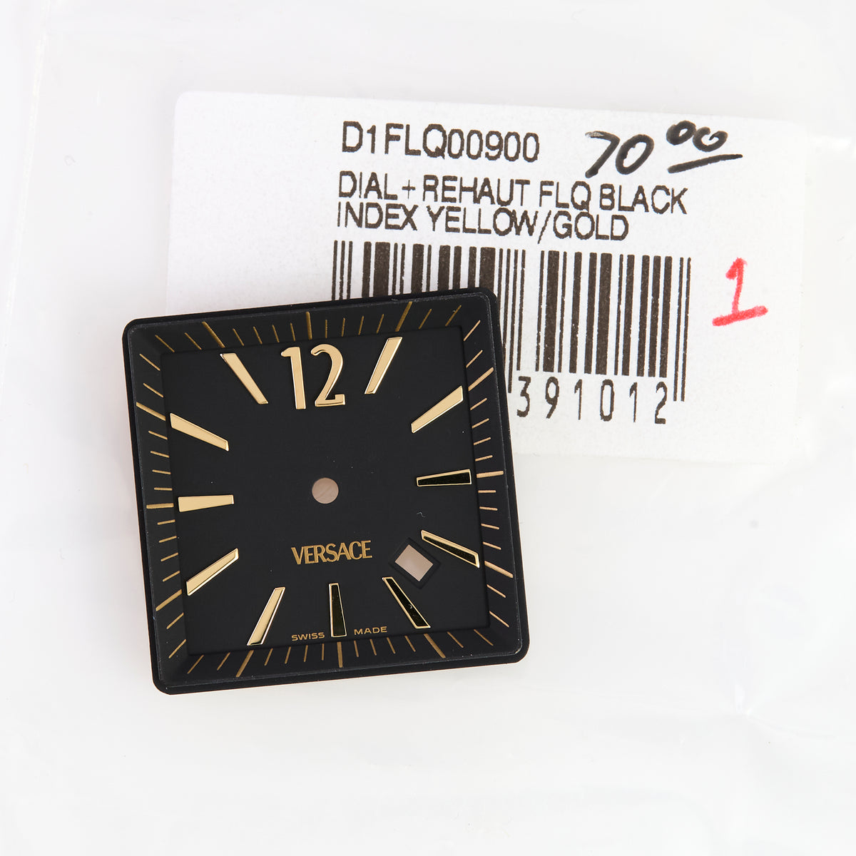 Versace Black Square Watch Dial with Rehaut Gold Index Date OEM D1FLQ00900