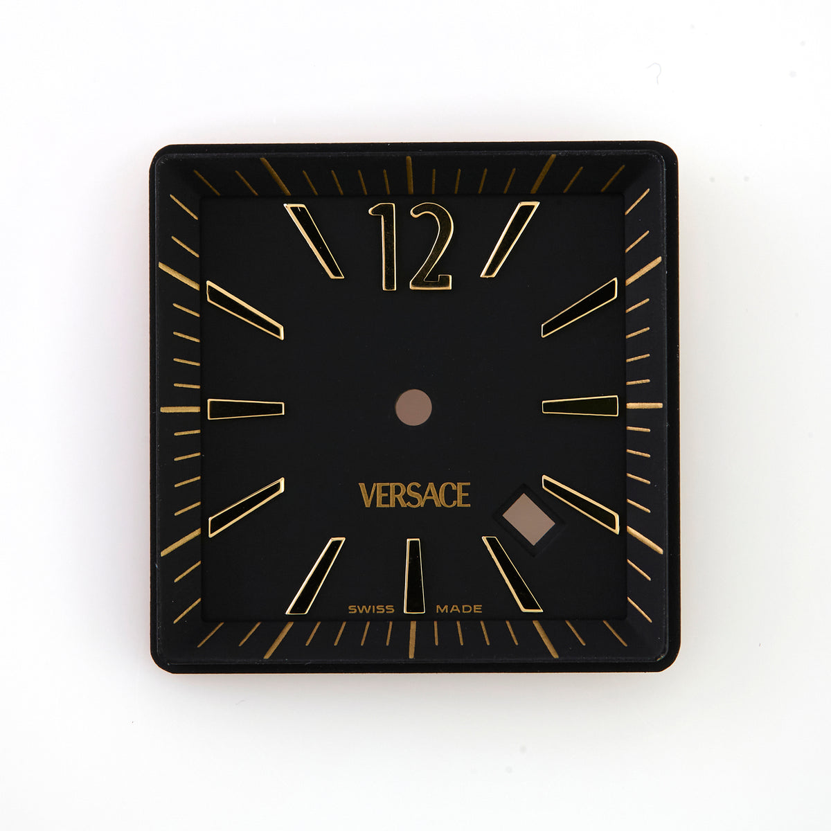 Versace Black Square Watch Dial with Rehaut Gold Index Date OEM D1FLQ00900