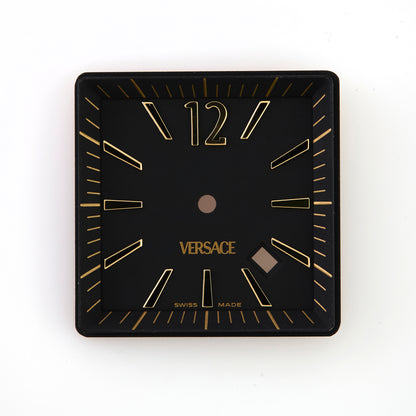 Versace Black Square Watch Dial with Rehaut Gold Index Date OEM D1FLQ00900