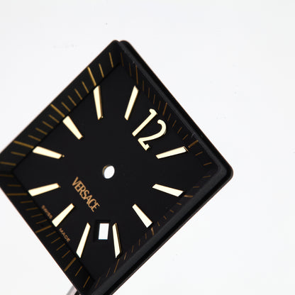 Versace Black Square Watch Dial with Rehaut Gold Index Date OEM D1FLQ00900