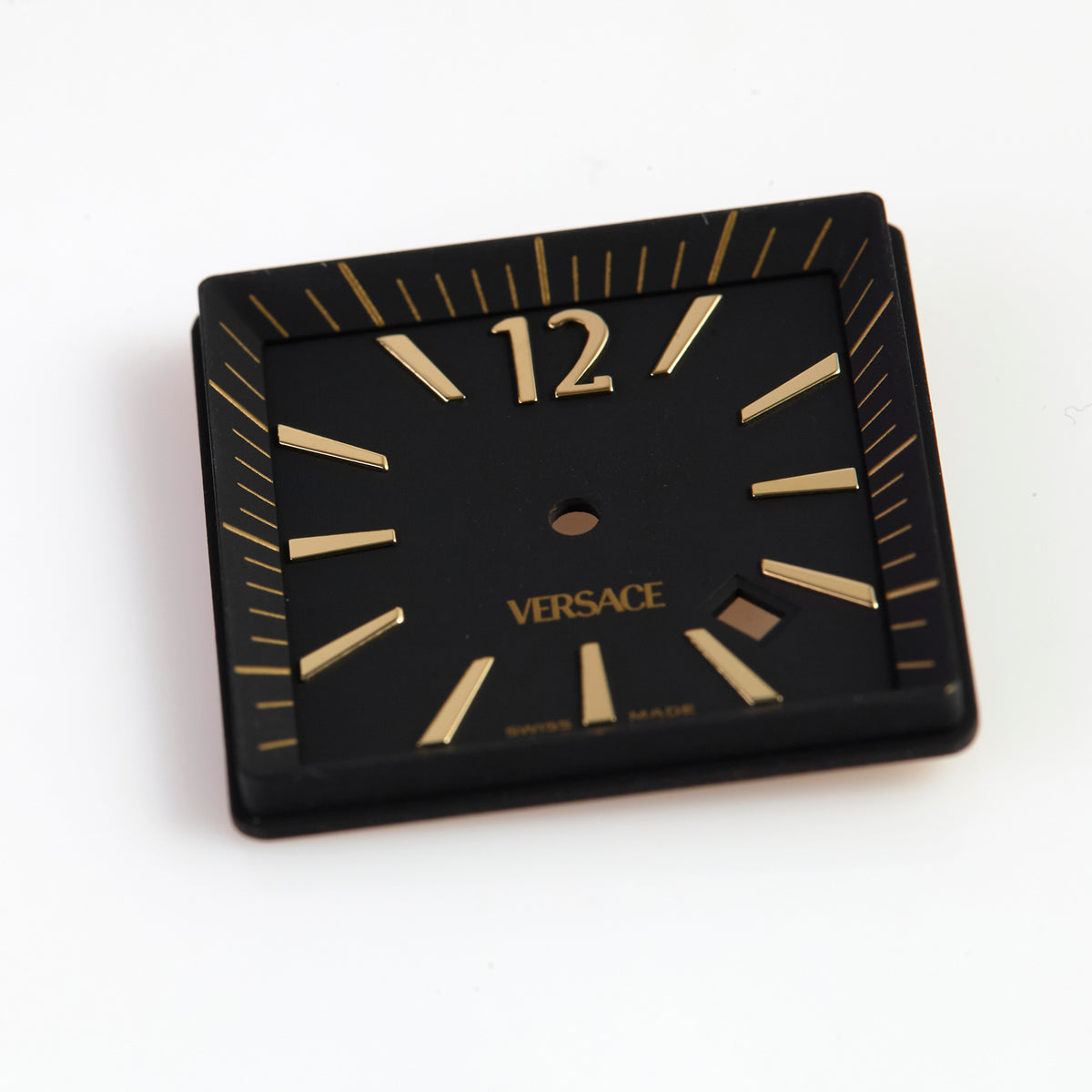 Versace Black Square Watch Dial with Rehaut Gold Index Date OEM D1FLQ00900