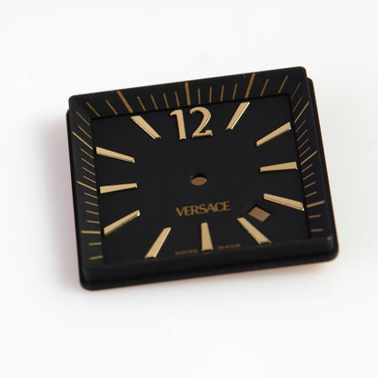Versace Black Square Watch Dial with Rehaut Gold Index Date OEM D1FLQ00900