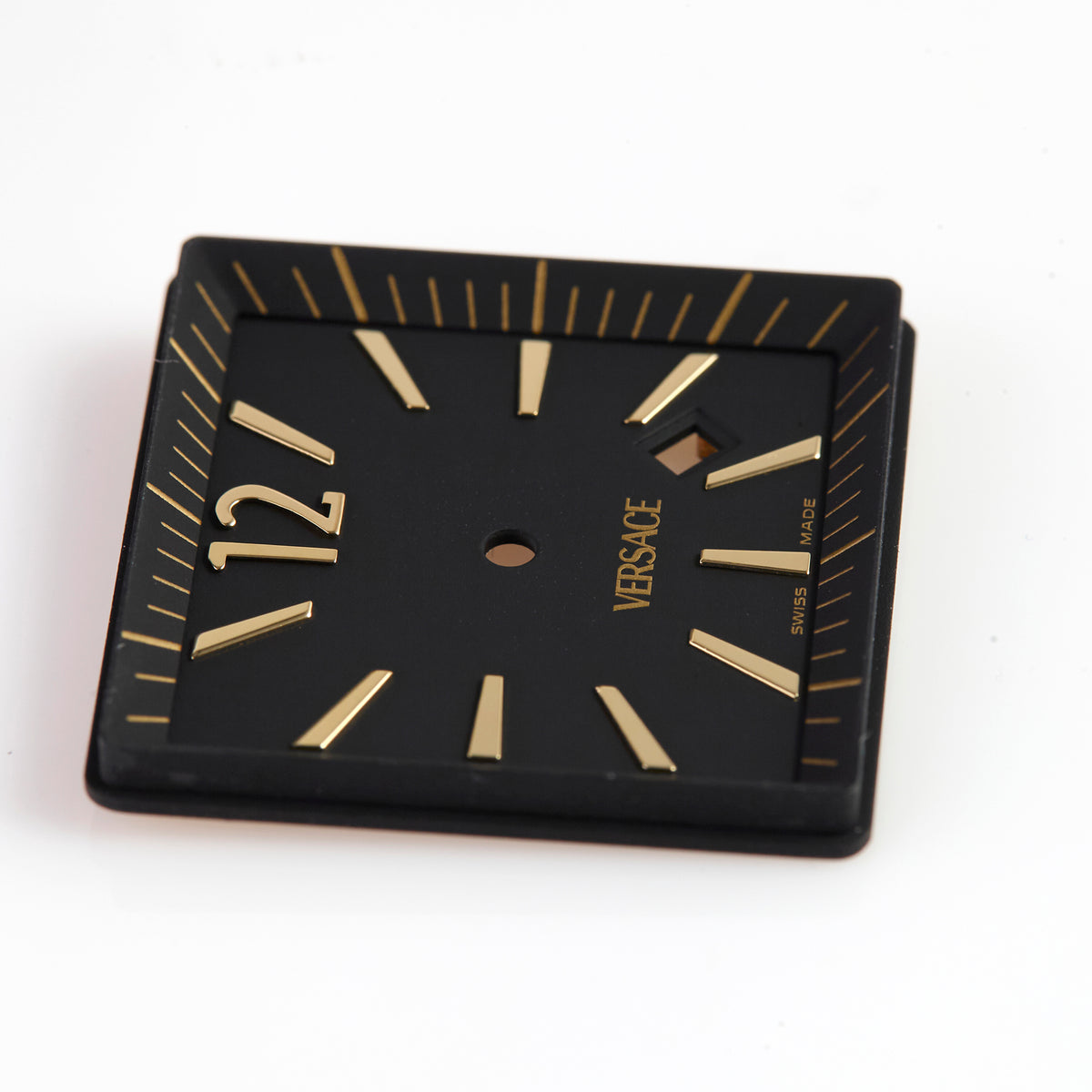 Versace Black Square Watch Dial with Rehaut Gold Index Date OEM D1FLQ00900