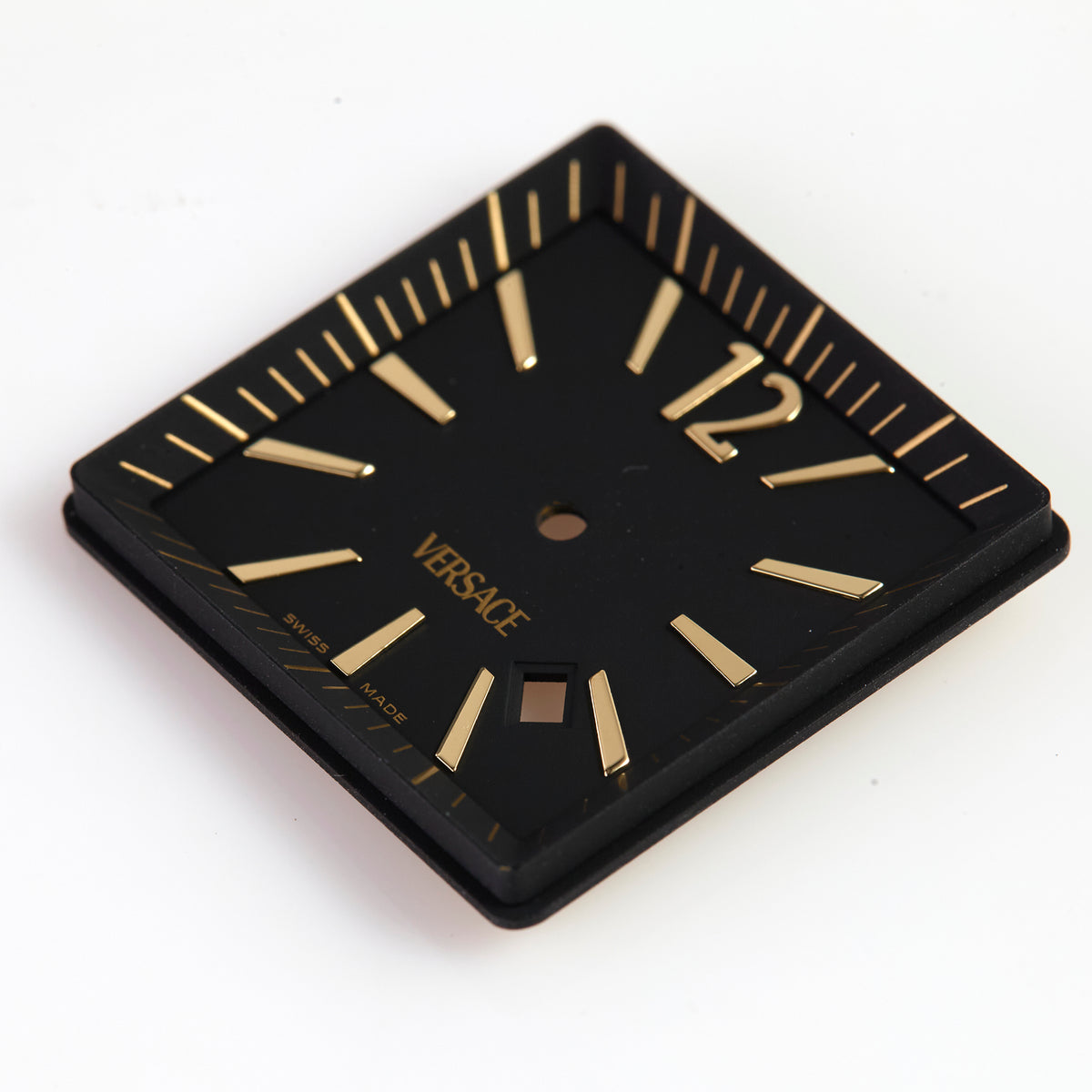 Versace Black Square Watch Dial with Rehaut Gold Index Date OEM D1FLQ00900