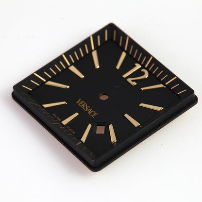 Versace Black Square Watch Dial with Rehaut Gold Index Date OEM D1FLQ00900