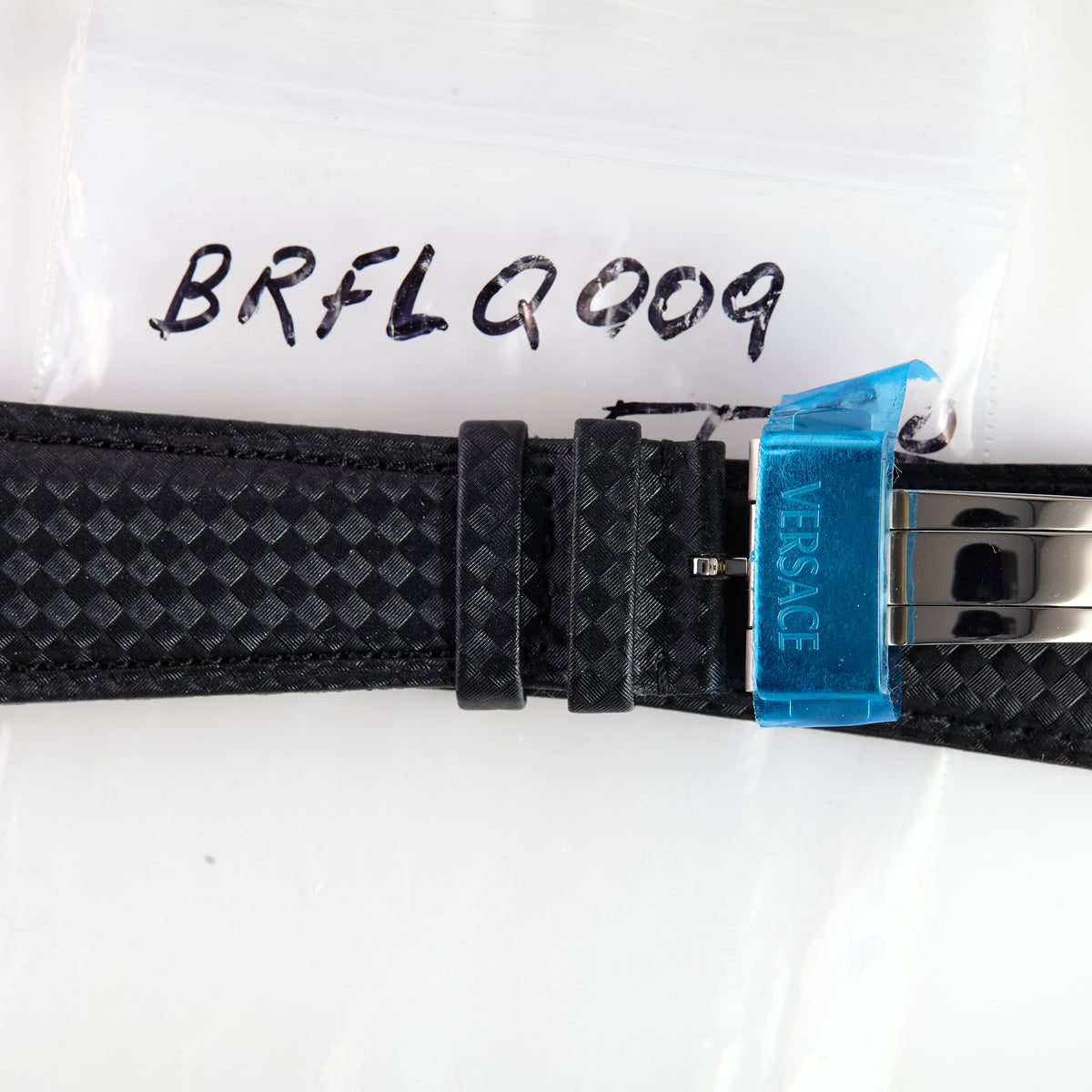 Versace BRFLQ009 Black Textured Leather Watch Strap with Deployment Clasp – 22mm