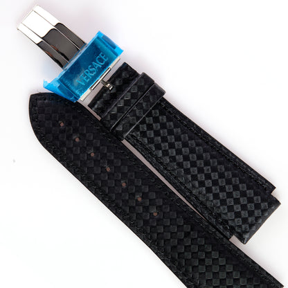 Versace BRFLQ009 Black Textured Leather Watch Strap with Deployment Clasp – 22mm