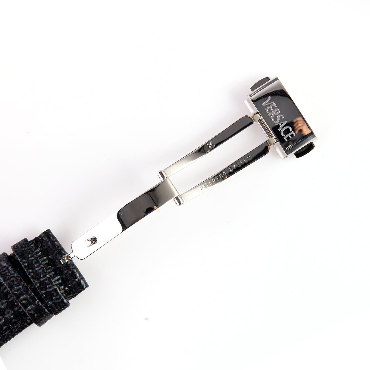 Versace BRFLQ009 Black Textured Leather Watch Strap with Deployment Clasp – 22mm