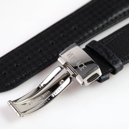 Versace BRFLQ009 Black Textured Leather Watch Strap with Deployment Clasp – 22mm