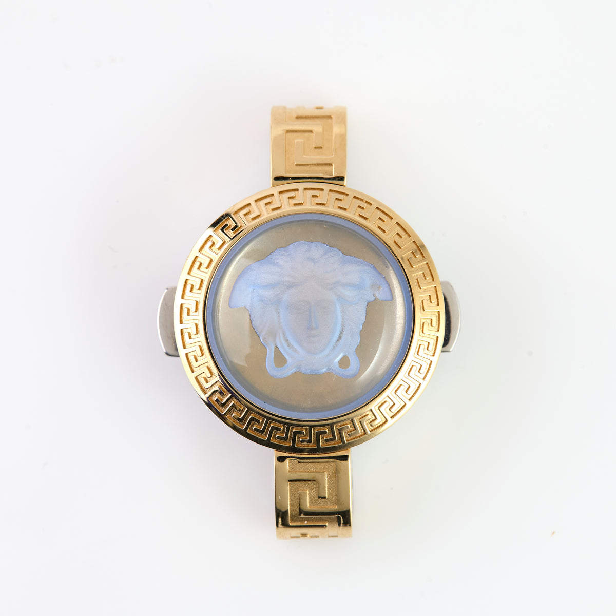 Versace Gold-Tone Stainless Steel Watch Case – Medusa Crystal Dial, Greek Key Bezel
