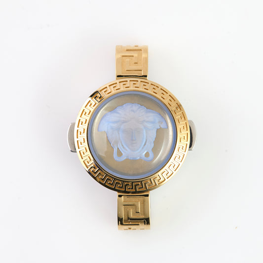 Versace Gold-Tone Stainless Steel Watch Case – Medusa Crystal Dial, Greek Key Bezel