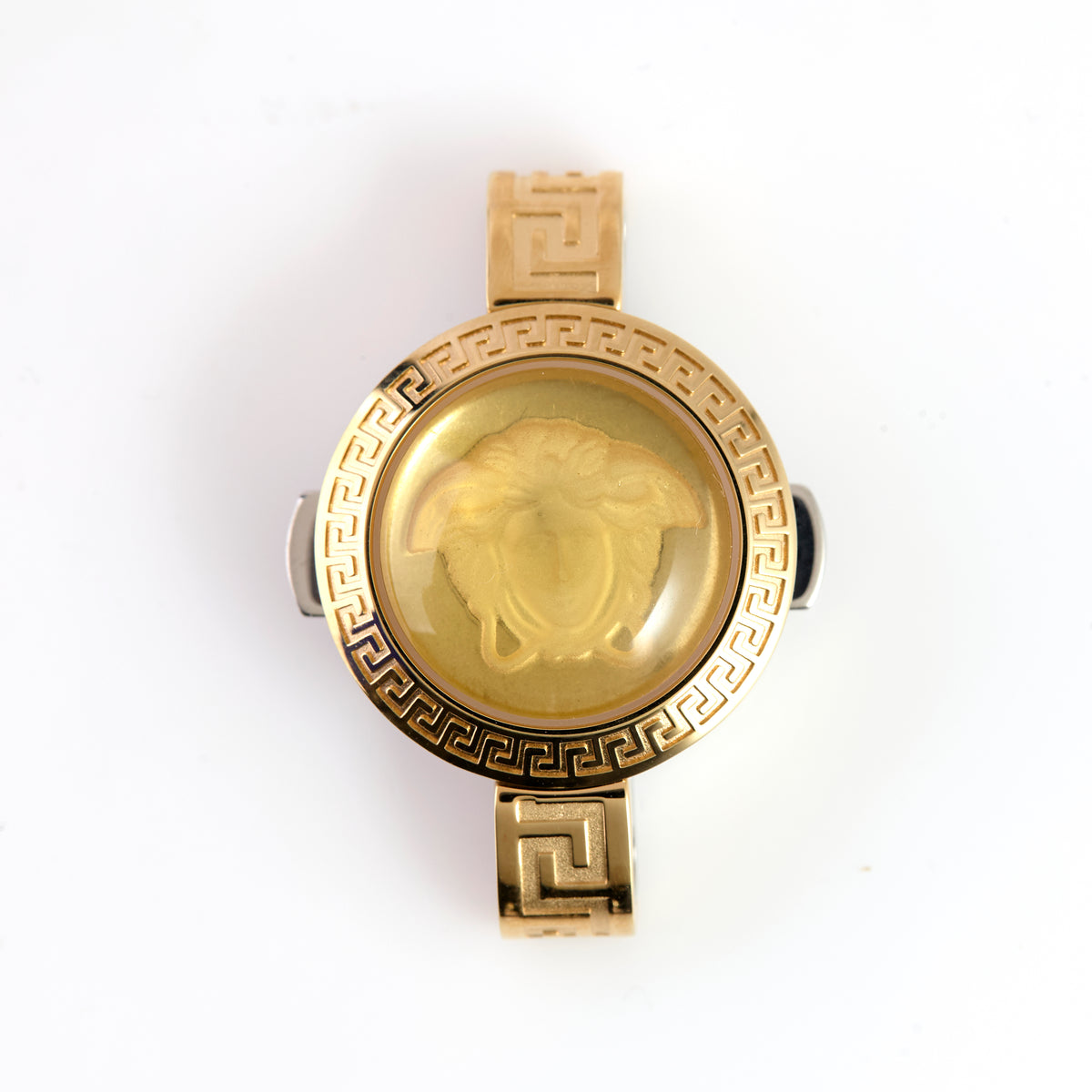 Versace Gold-Tone Stainless Steel Watch Case – Medusa Crystal Dial, Greek Key Bezel