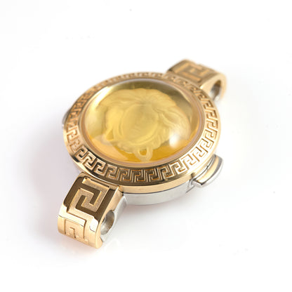 Versace Gold-Tone Stainless Steel Watch Case – Medusa Crystal Dial, Greek Key Bezel