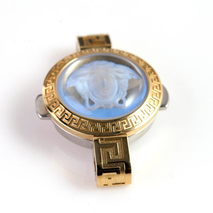 Versace Gold-Tone Stainless Steel Watch Case – Medusa Crystal Dial, Greek Key Bezel