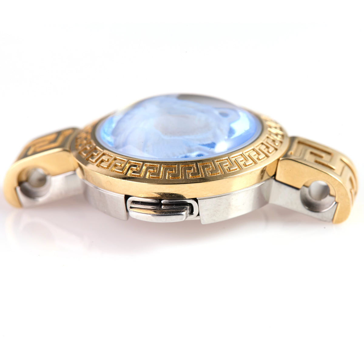 Versace Gold-Tone Stainless Steel Watch Case – Medusa Crystal Dial, Greek Key Bezel