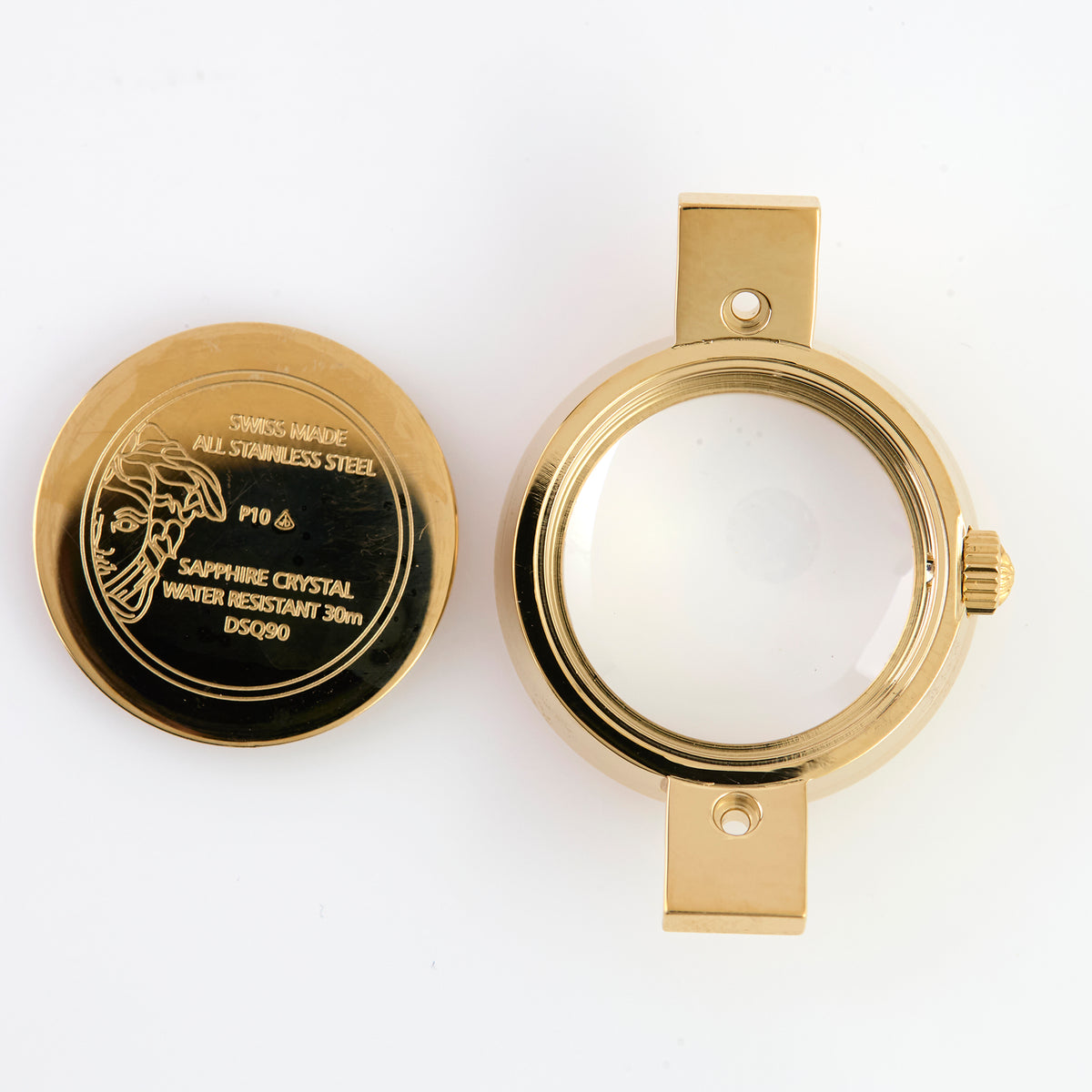 Gold Plated Greek Key Watch Case Complete DSQ Plaque CCDSQP90 NOS