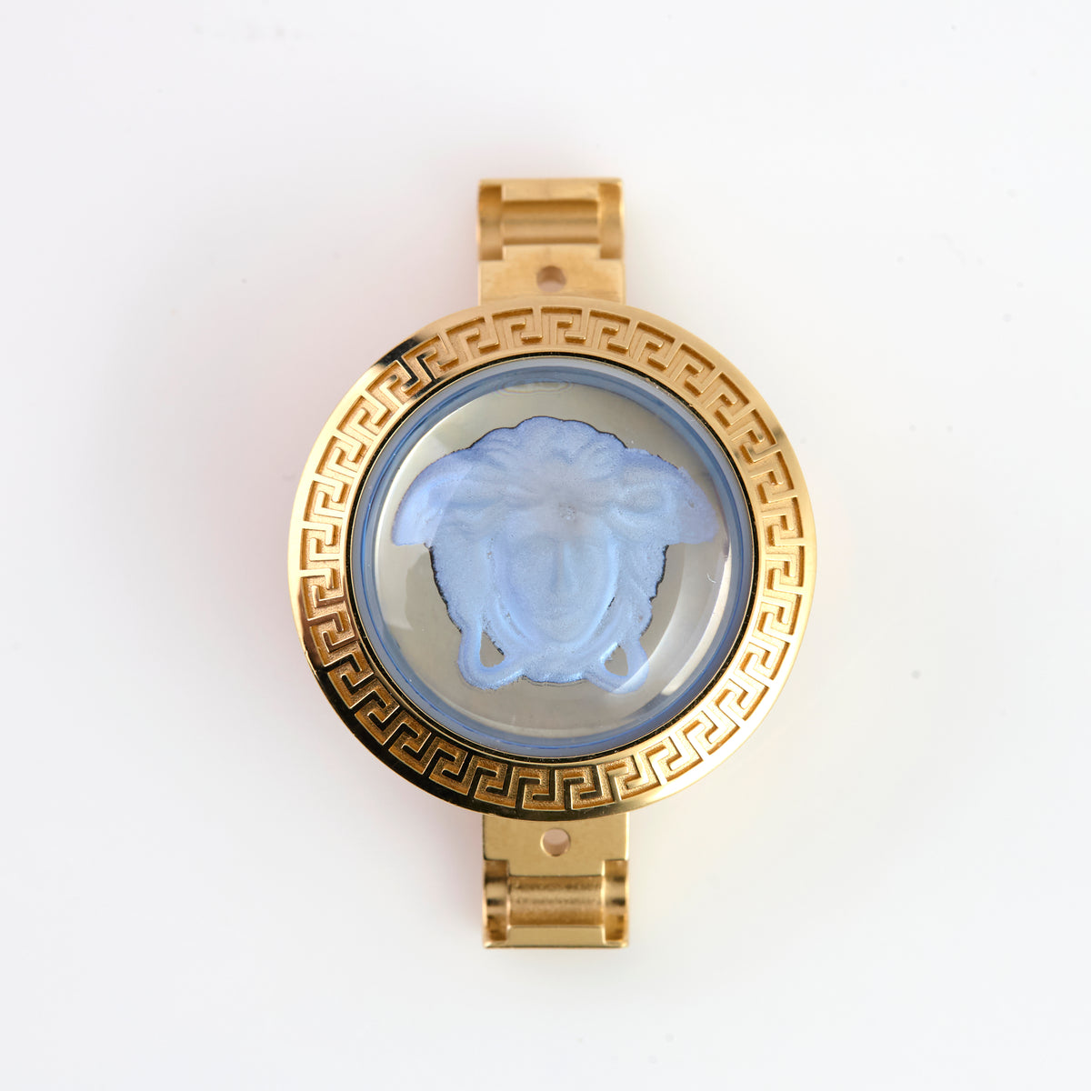 Versace Medusa Gold Tone Watch Case Assembly Greek Key Hinged Cover Parts