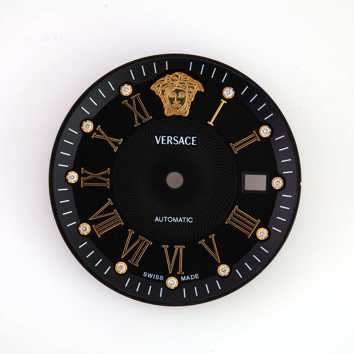 Versace Swiss Made Automatic Black Watch Dial Gold Roman Numerals Medusa Date