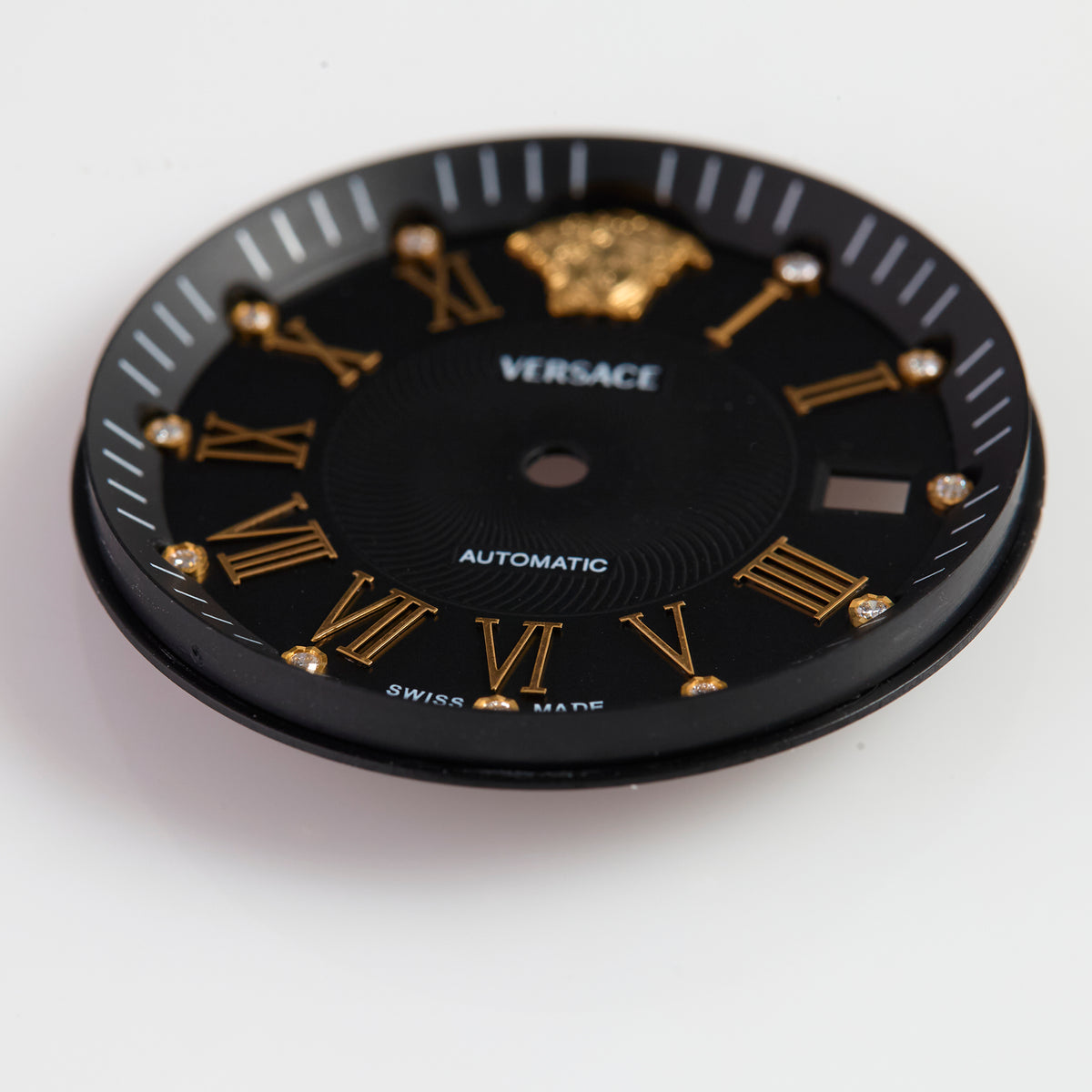 Versace Swiss Made Automatic Black Watch Dial Gold Roman Numerals Medusa Date