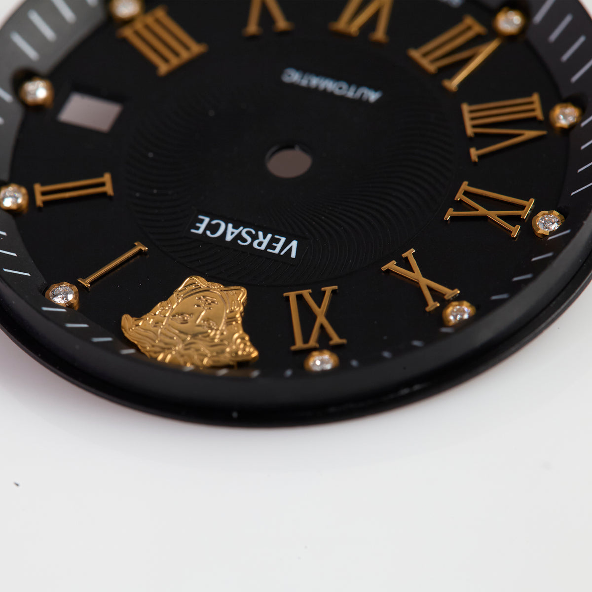 Versace Swiss Made Automatic Black Watch Dial Gold Roman Numerals Medusa Date