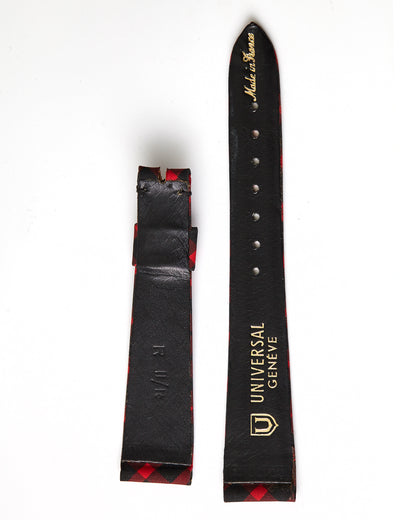 Universal Geneve 18mm x 13mm Vintage Black and Red Plaid Fabric Strap