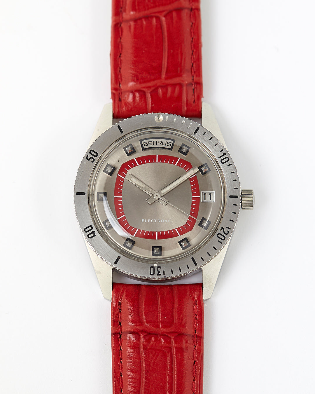 Benrus Sport Citation vintage wristwatch on red alligator strapBenrus Citation Vintage Electronic Wristwatch c.1970s